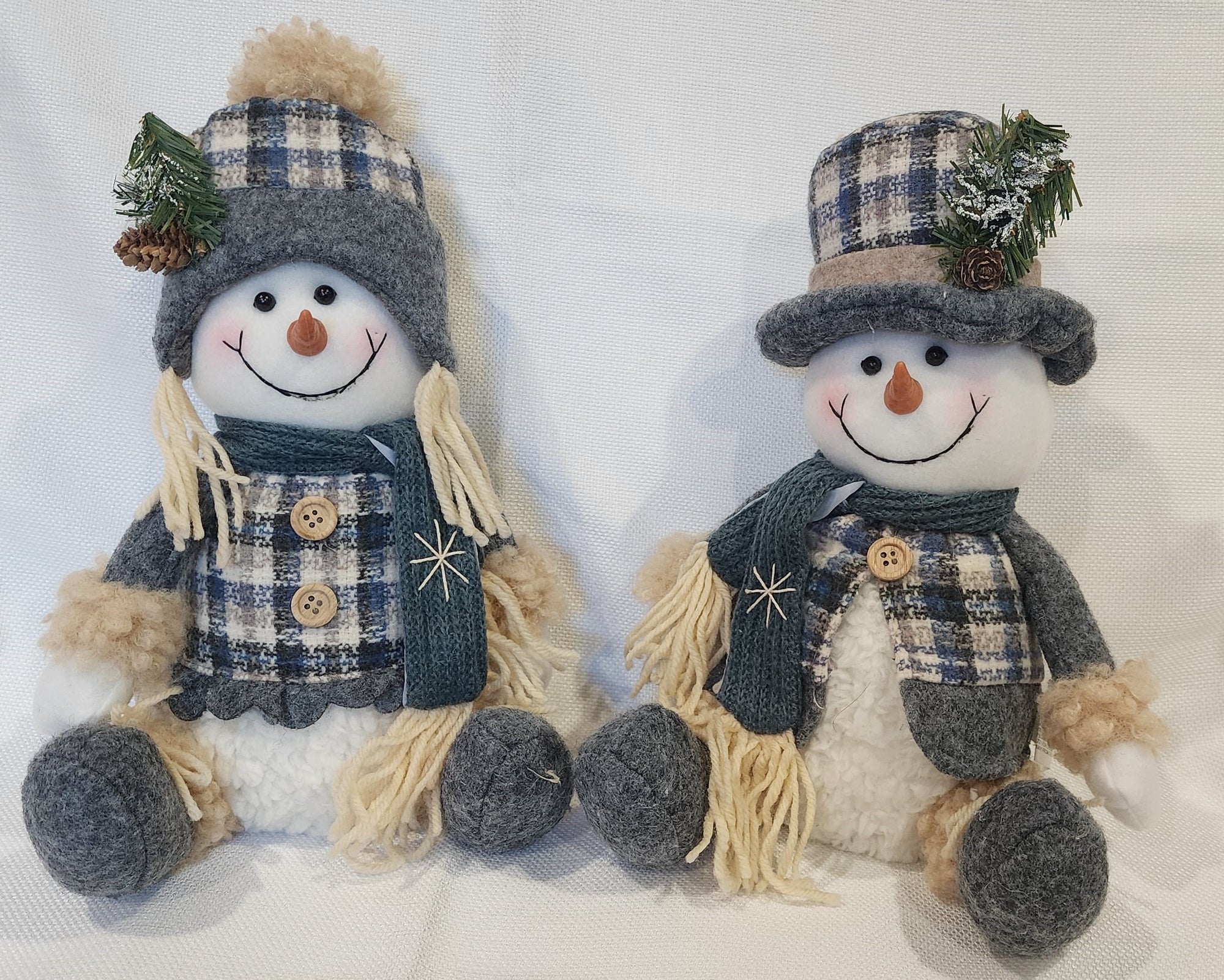 Plush Sitting Snowman Couple in Blue, 2 Assorted