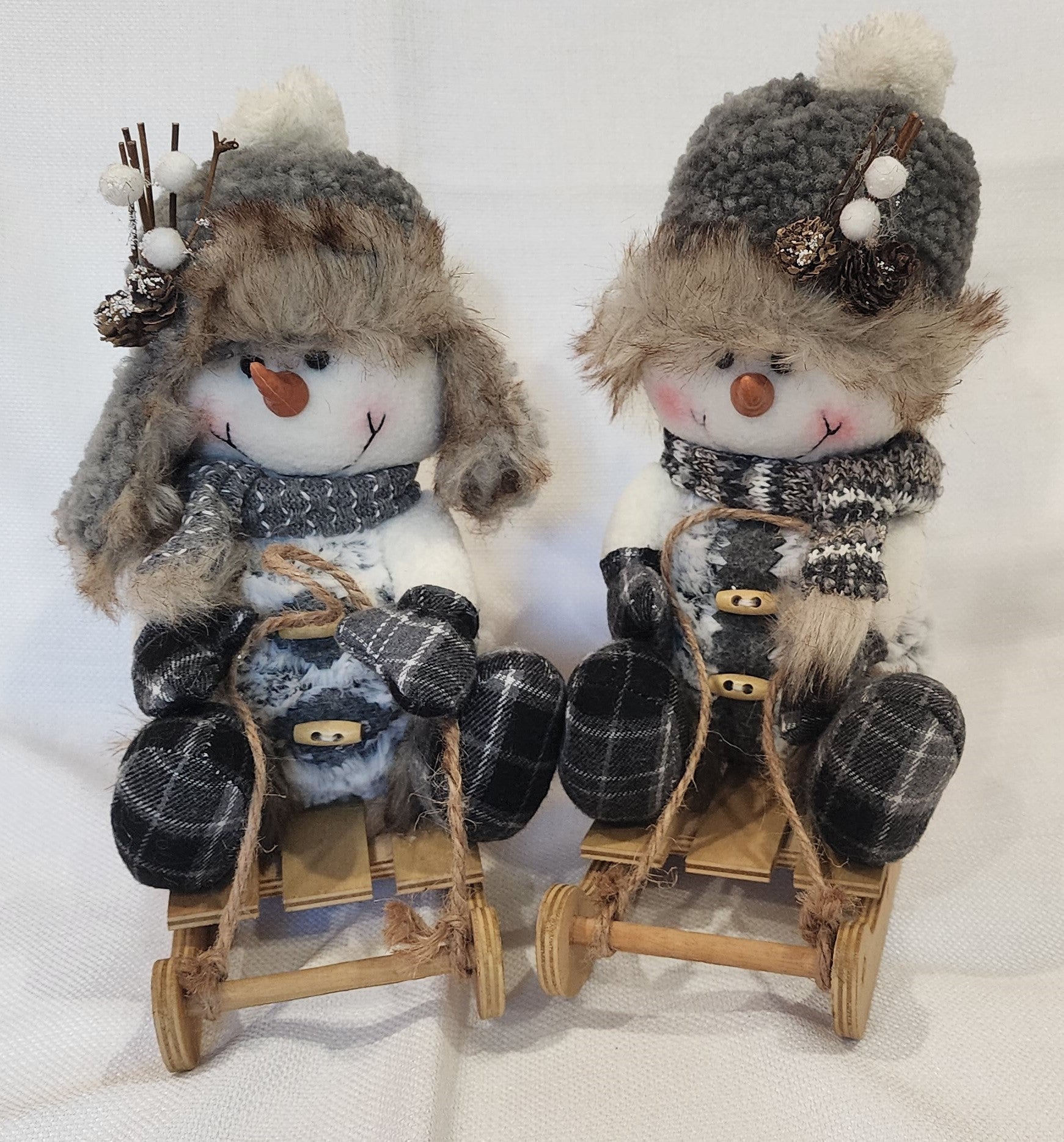 Plush Snowman on Sled, 2 Assorted