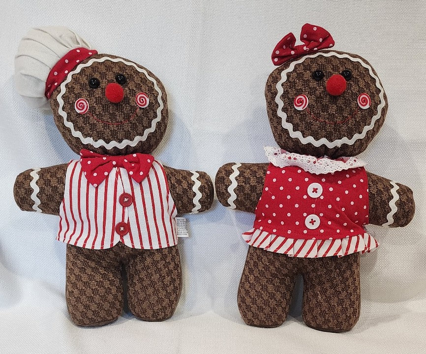 13" Plush Gingerbread Man and Woman, 2 Assorted