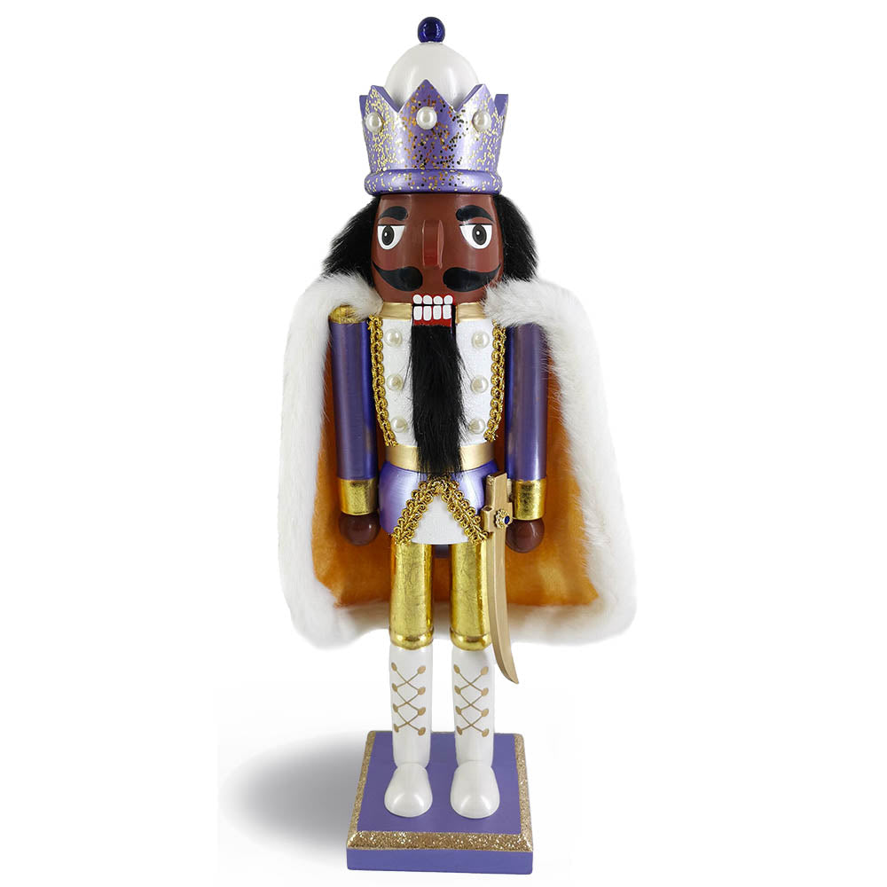 15" African American King Nutcracker - Periwinkle with Cape