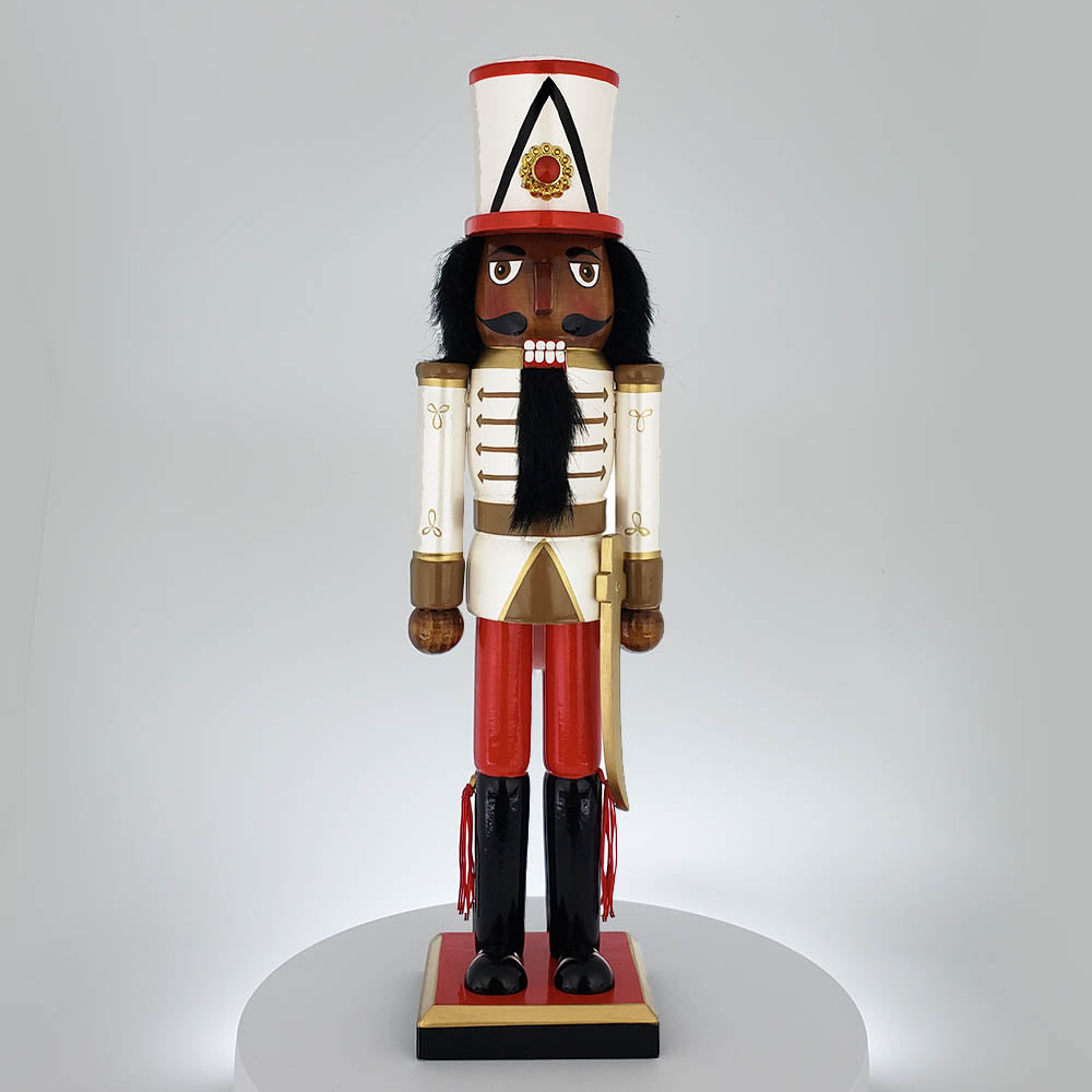 15" African American Nutcracker - Pearlized White, Red and Gold