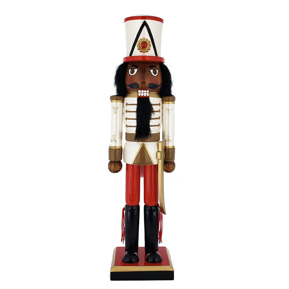 15" African American Nutcracker - Pearlized White, Red and Gold