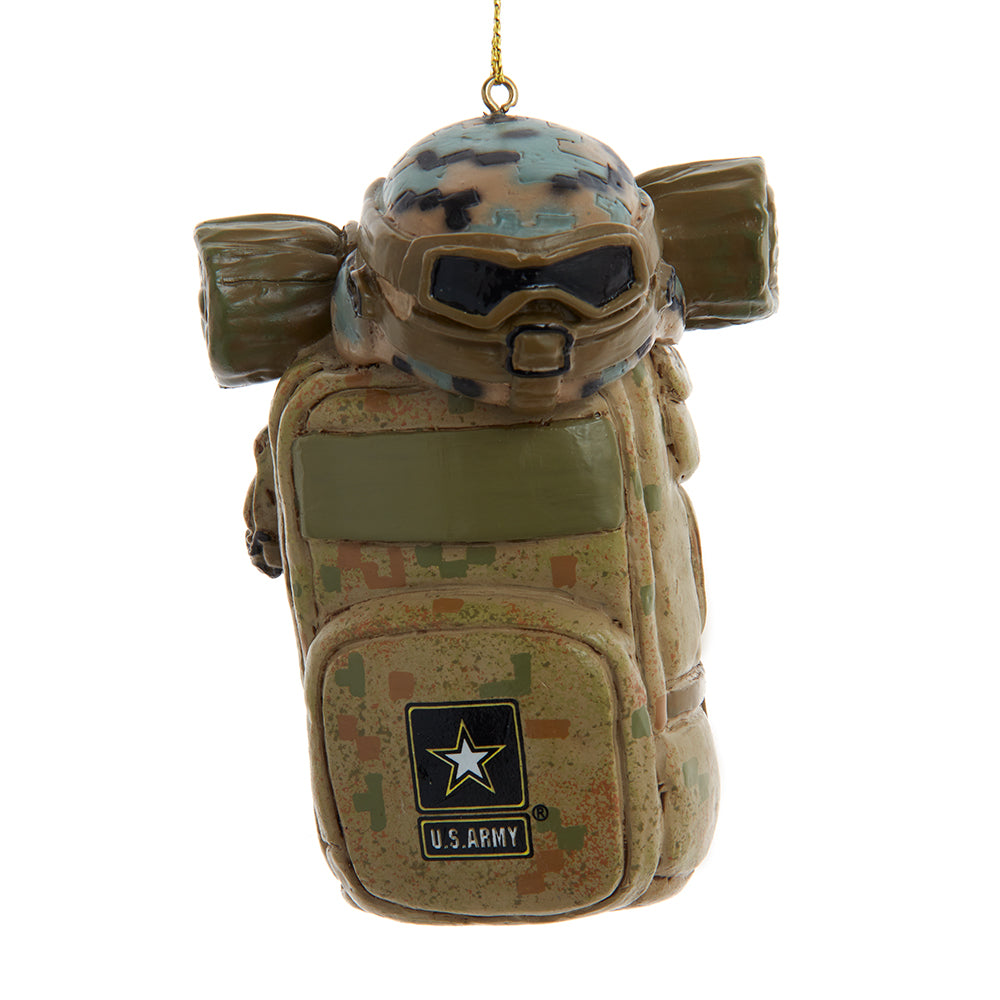 US Army Backpack with Helmet Ornament - Kurt Adler
