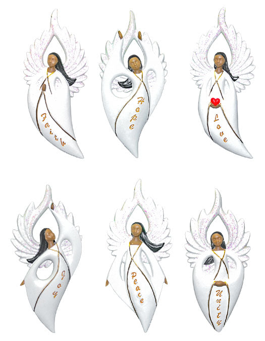 African American Angel Ornaments in White