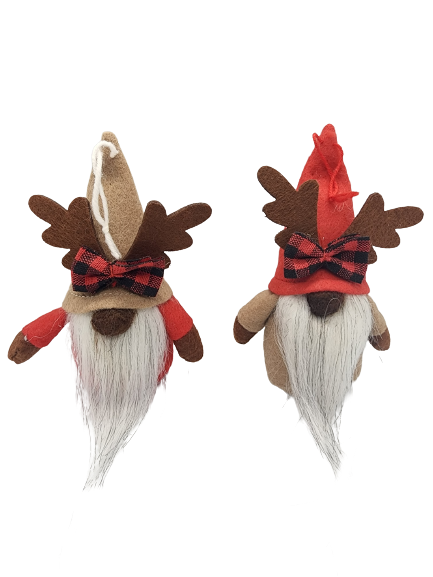 Mini Moose Gnome Ornament, 2 Assorted