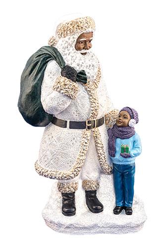 Black Santa in White Suit Figurine