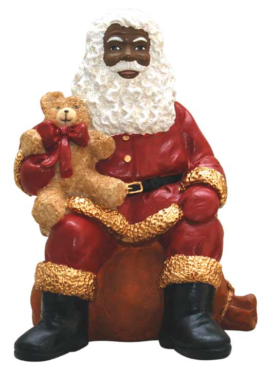 African American Santa Sitting with Teddy Bear