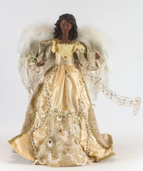 African American Angel in Gold Dress Tree Topper