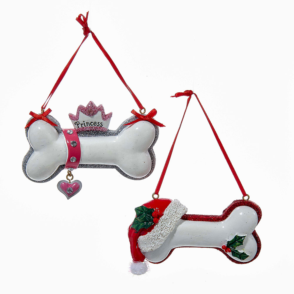 3.75" Santa Hat and Princess Dog Bone Ornaments, Assortment of Two - Kurt Adler