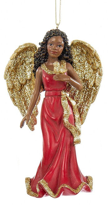 Red and Gold African American Angel Ornaments, 3 Assorted - Kurt Adler