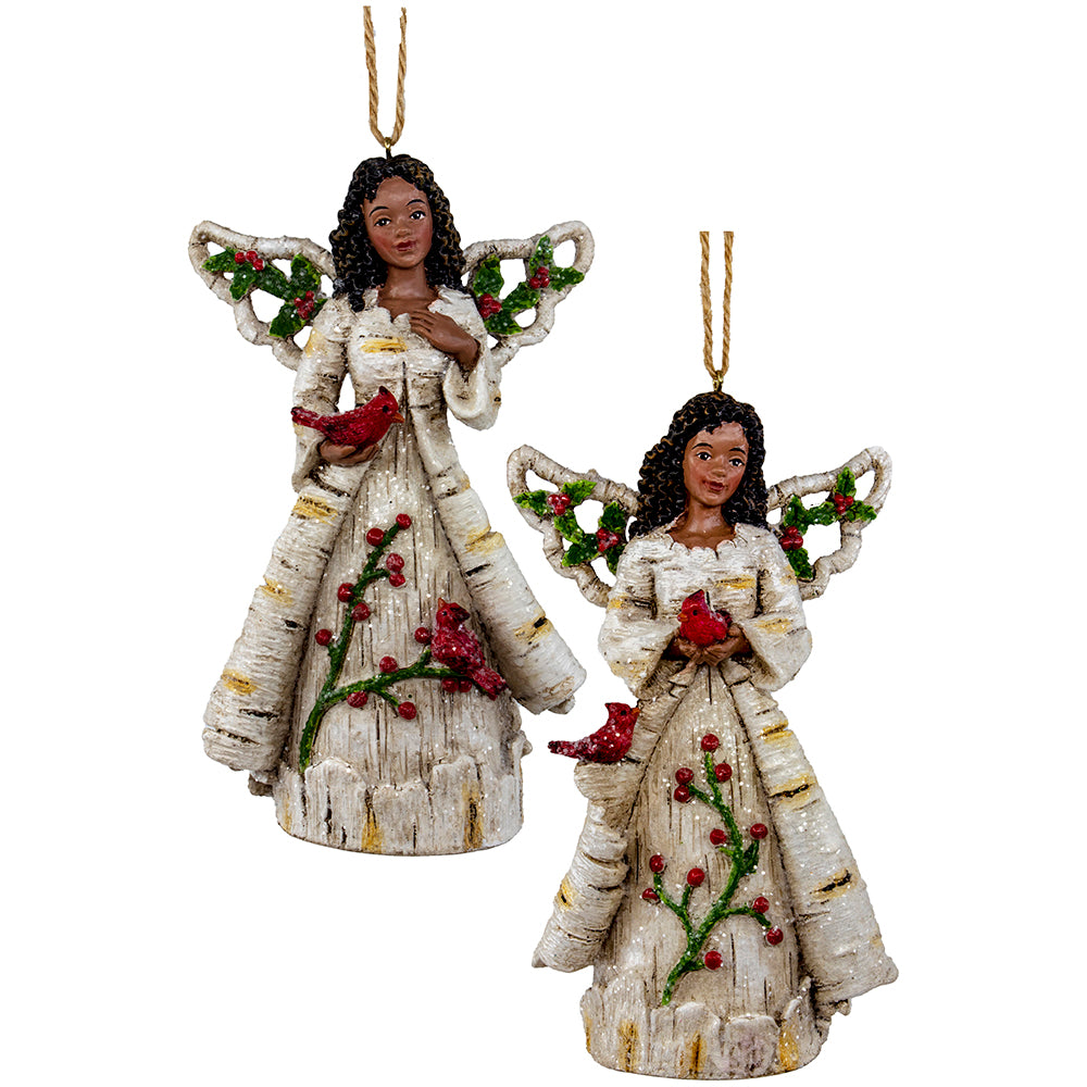 African American Birch Berry Angel Ornaments, Assortment of Two - Kurt Adler