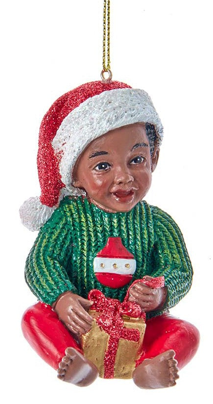 African American Boy and Girl in Christmas Outfits, 2 Assorted - Kurt Adler