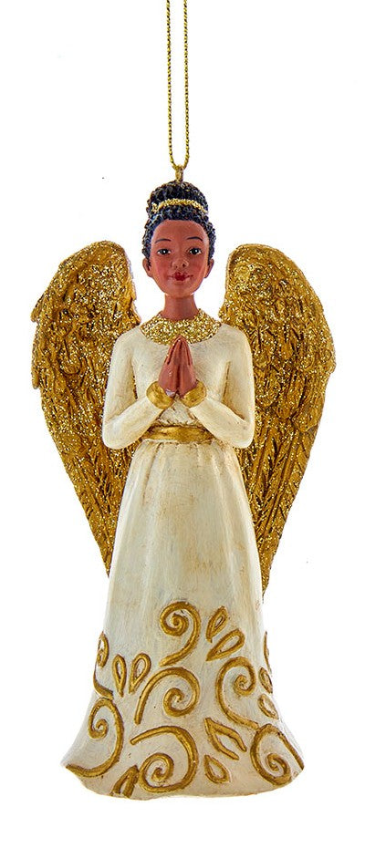 African American Ivory and Gold Angel Ornaments, Assortment of Two