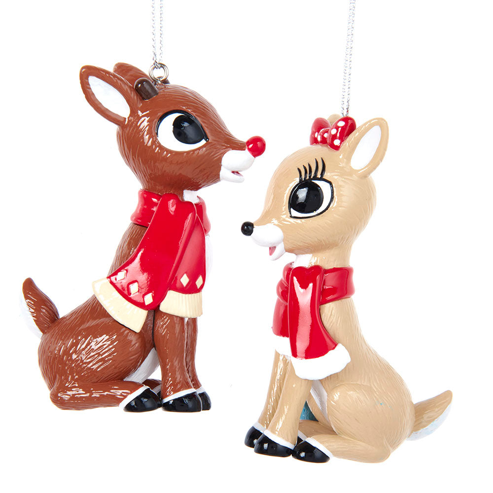 Rudolph The Red Nose Reindeer® and Clarice With Scarf Ornaments, 2 Assorted - Kurt Adler