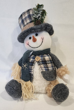 Plush Sitting Snowman Couple in Blue, 2 Assorted