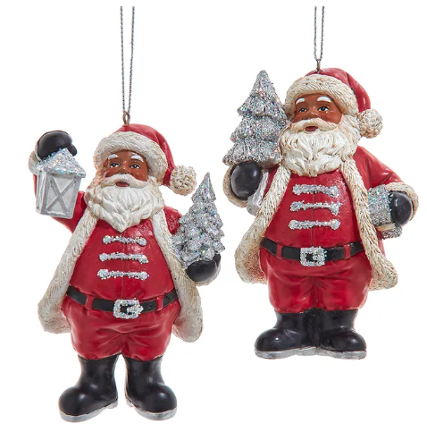 African American Santa With Tree Ornaments, 2 Assorted - Kurt