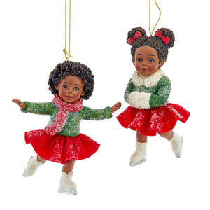 African American Skating Girl With Red Skirt, 2 Assorted - Kurt Adler