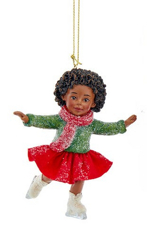 African American Skating Girl With Red Skirt, 2 Assorted - Kurt Adler