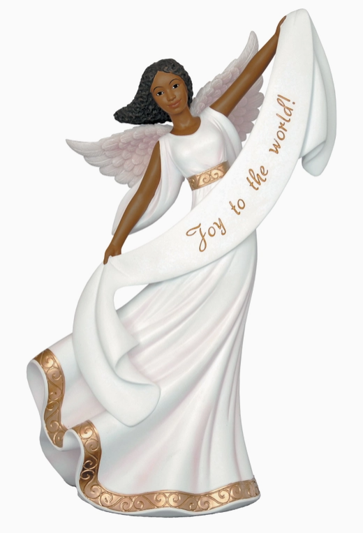 African American Joy To the World Angel Figurine 9"H