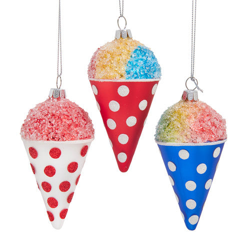 Noble Gems Glass Snow Cone Ornaments, Assortment of 3 - Kurt Adler