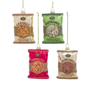 Glass Pistachios, Almonds, Cashews & Peanuts Ornaments, Assortment of 4 - Kurt Adler