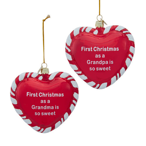 Noble Gems™ Glass Grandma & Grandpa First Christmas Heart With Sayings Ornaments, 2 Assorted - Kurt Adler