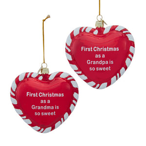 Noble Gems™ Glass Grandma & Grandpa First Christmas Heart With Sayings Ornaments, 2 Assorted - Kurt Adler