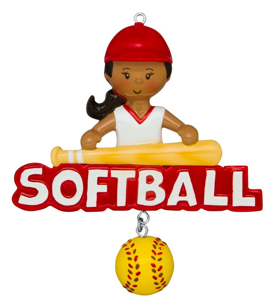 Black Girl Softball Ornament