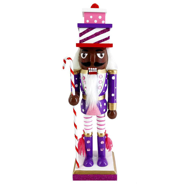 10" African American Nutcracker Purple, White and Pink Blitzen's Corner