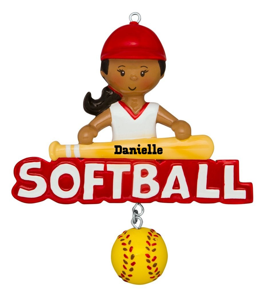 Black Girl Softball Ornament