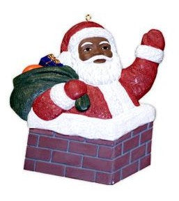 Black Santa in Chimney Flat Ornament
