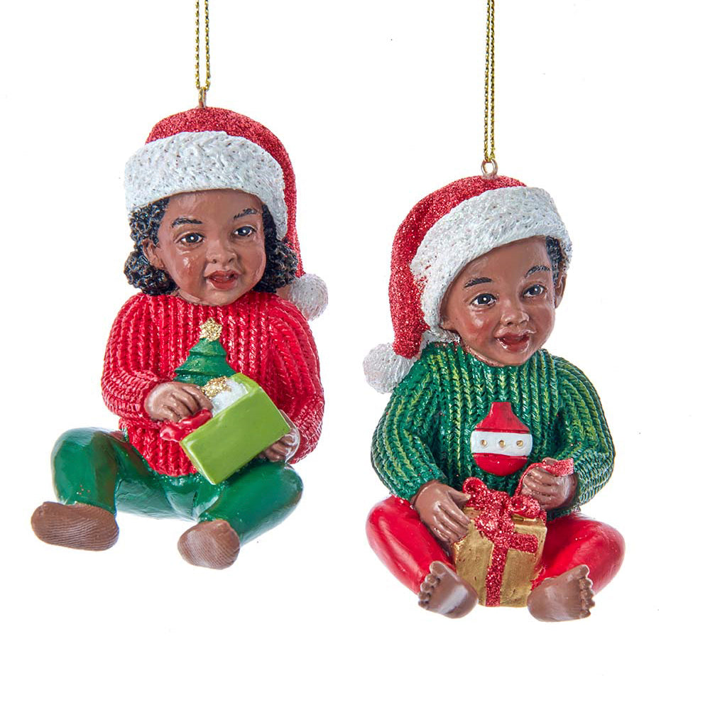African American Boy and Girl in Christmas Outfits, 2 Assorted - Kurt Adler